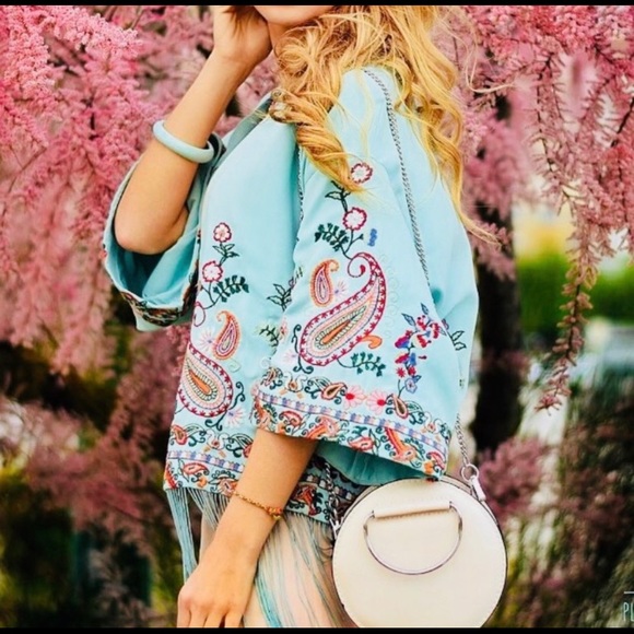 Zara Jackets & Blazers - [ZARA] EMBROIDERED KIMONO with OMBRÉ FRINGING